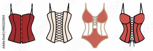Illustrations of Corsets in Various Styles and Colors