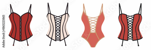 Illustrated Corset Designs in Various Colors and Styles