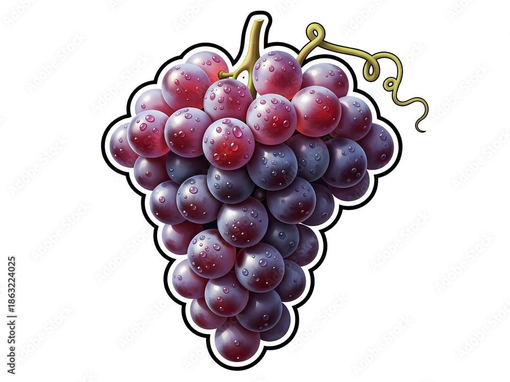 Fototapeta premium 新鮮なブドウの房 オン 黒背景の鮮やかなイラスト