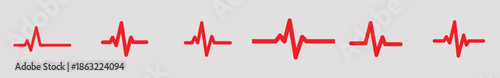 A series of red ECG heartbeat lines on a grey background