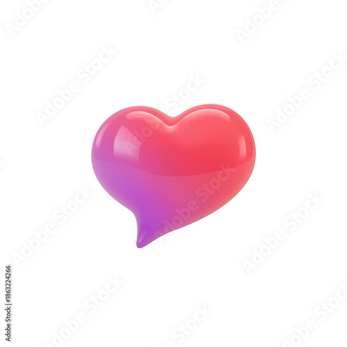 Heart shape chat buble icon with gradient filled glossy style on transparent background 