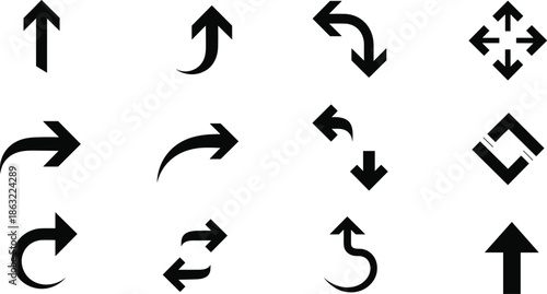 black arrow symbols, including up, down, left, right, and circular arrows, ideal for navigation, UI, and graphic design elements