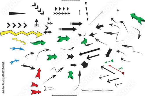 colorful and black arrows in different directions, styles, and patterns, ideal for navigation, UI, and interactive design elements