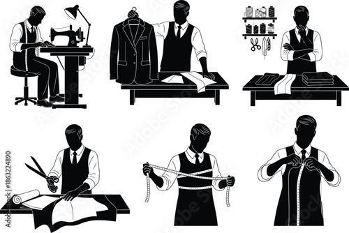 Business man and woman sitting at table working on computer icon illustration