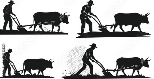 Silhouettes of horses and cows in a farm illustration vector