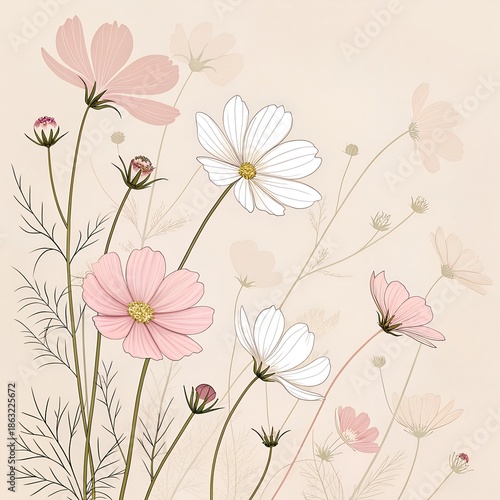 Wallpaper Mural Pink floral background with flowers and leaves pattern Torontodigital.ca