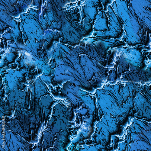 Abstract seamless intricate fractal pattern. Texture of worn blue jeans. Grunge-style fabric background. Suitable for tiles, fabric, backdrops, tie-dyes, etc. 3D illustration.