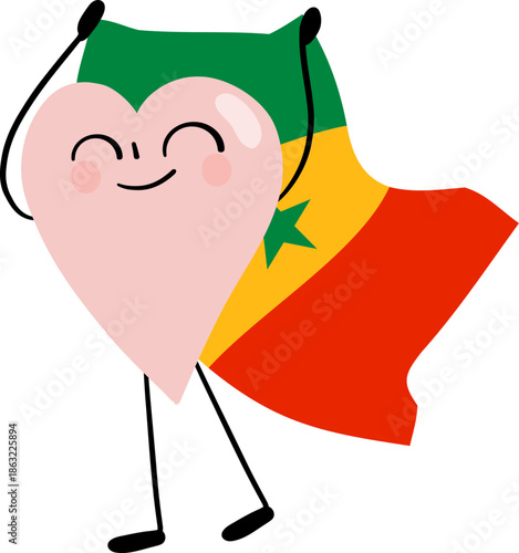 illustration of heart cartoon character with Senegal flag