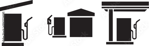 Set of gas station icon silhouette vector. Gas station icons silhouette
