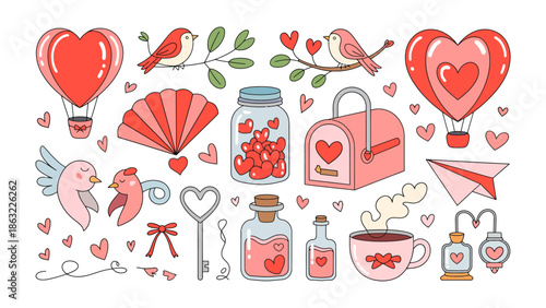 Love Symbols Collection: A charming collection of love symbols, including hearts, balloons, and birds, perfect for expressing affection and celebrating special occasions.