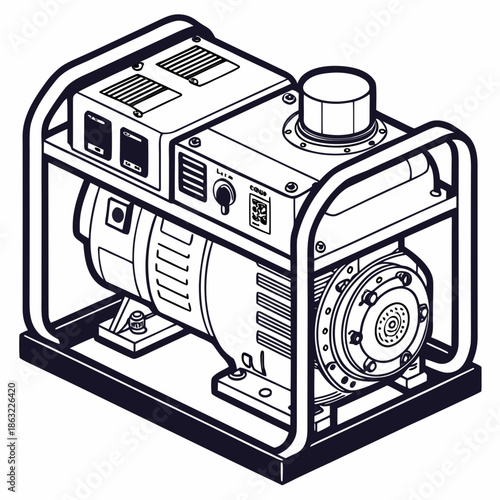 Industrial Power Generator Machine Icon on White Background