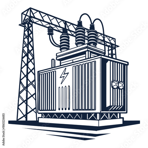 Electric Transformer Power House Vector Icon on White