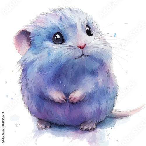 Lemming, semi-realistic fantasy look, realistic form with magic elements, watercolor artwork, isolated on white