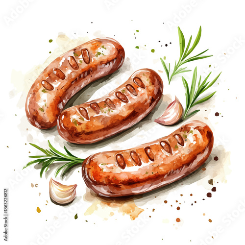 Bangers And Mash, semi-realistic fantasy illustration, gentle magical details, watercolor painting, isolated on white