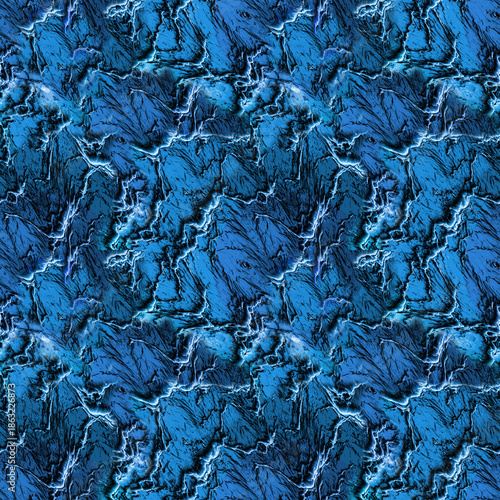 Abstract seamless intricate fractal pattern. Texture of worn blue jeans. Grunge-style fabric background. Suitable for tiles, fabric, backdrops, tie-dyes, etc. 3D illustration.