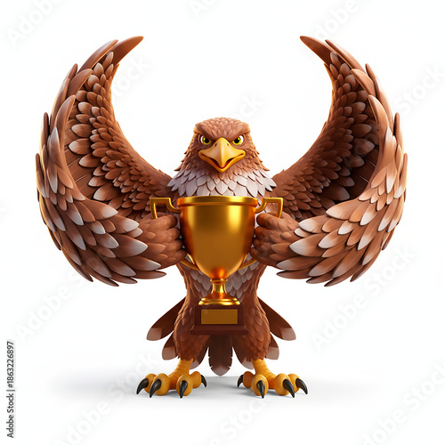 owl holding a gold trophy