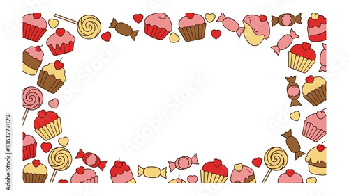 Sweet Celebration Frame: A delightful border of cupcakes, lollipops, and candies creates a festive frame, perfect for announcements and greetings.