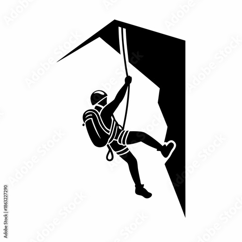 mountain climber silhouette icon isolated on white background