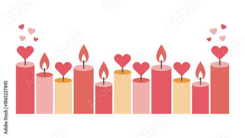 Candles of Affection: A romantic display of candles, each adorned with a heart, radiating warmth and love, creating an atmosphere of tenderness and affection.