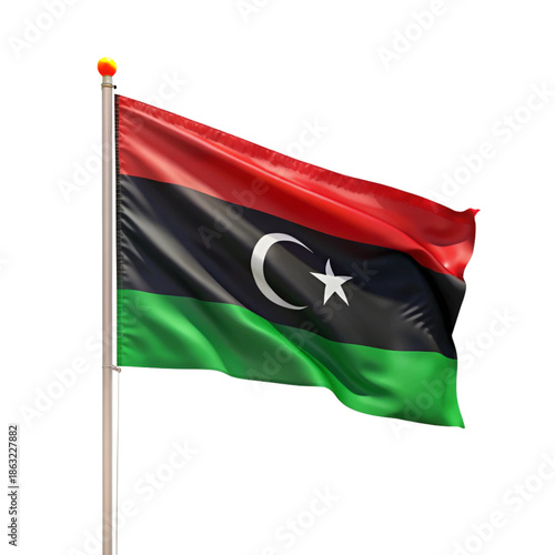 Libya flag waving on white background