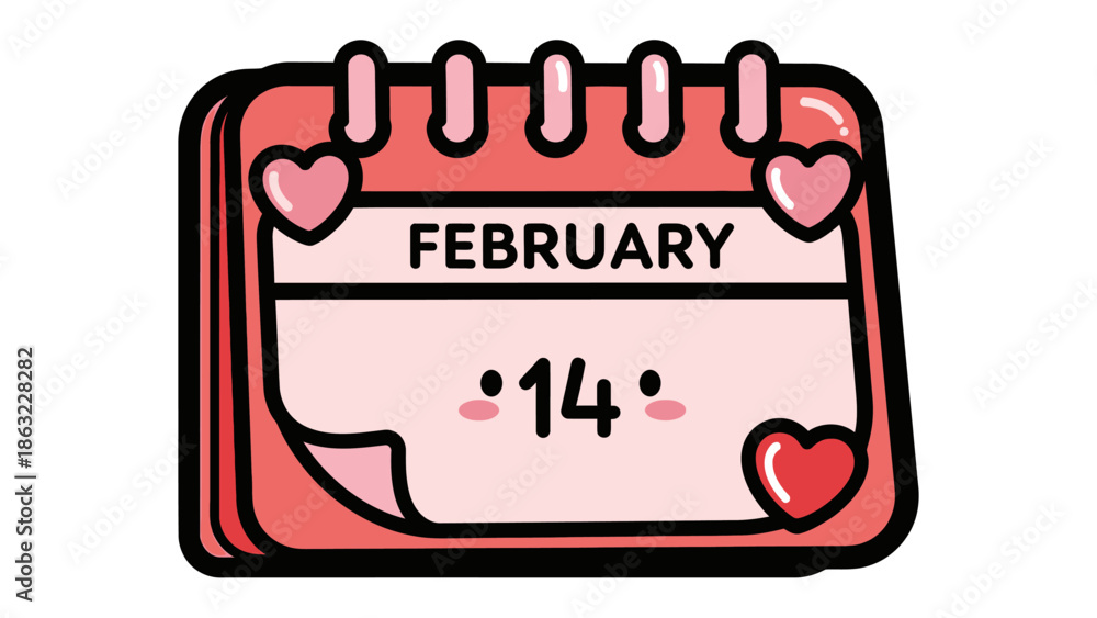 Fototapeta premium Valentine's Day Calendar: A delightful calendar illustration highlights February 14th, the day of love. Decorated with hearts, this image embodies the essence of romance, and special day of lovers.