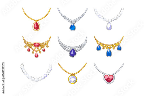 Collection of Luxurious Necklaces with Gemstones