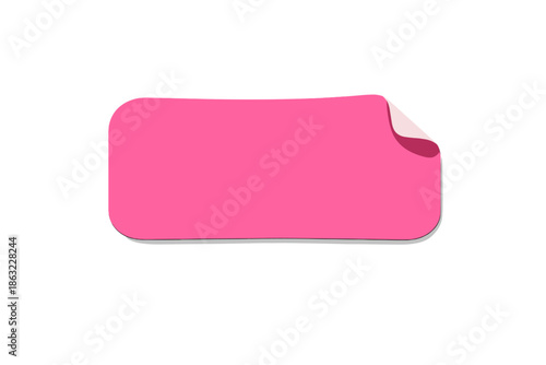 Pink rectangle sticker with peeling corner on gray background