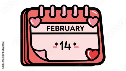 Valentine's Day Calendar: A delightful calendar illustration highlights February 14th, the day of love. Decorated with hearts, this image embodies the essence of romance, and special day of lovers.