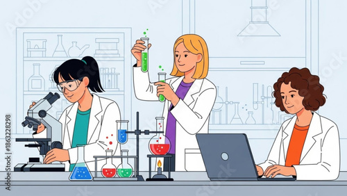 Female Scientists Conducting Experiments in Modern Laboratory
