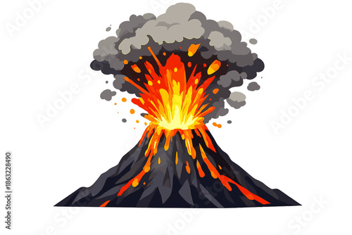 Volcano eruption with lava and smoke