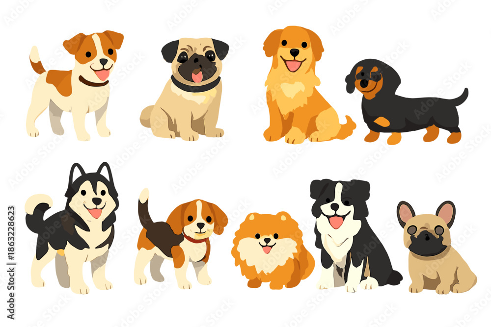 Fototapeta premium Cute Cartoon Dogs Collection