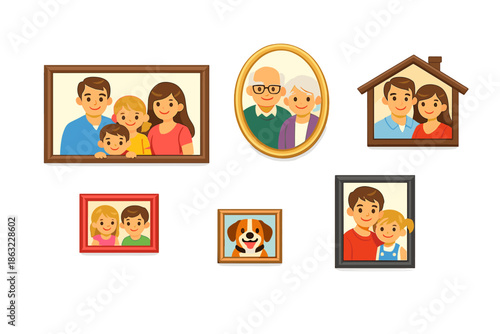Family portraits on a wall