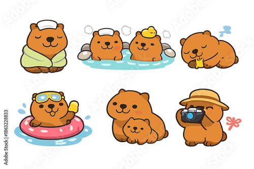 Cute cartoon bears enjoying different activities