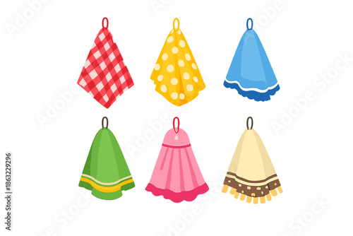Collection of colorful, hanging kitchen towels