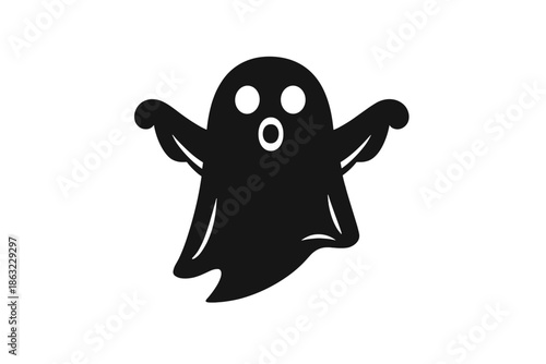 Cartoon Ghost Silhouette with Wide Eyes and Open Mouth on Gradient Background