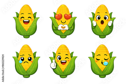Cute Corn Characters with Different Emotions