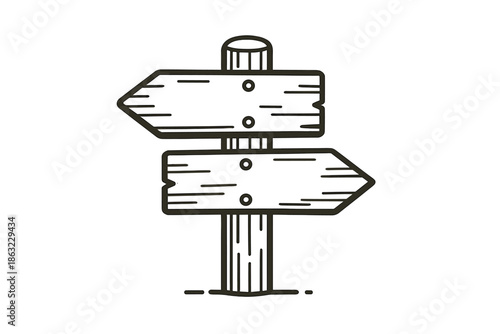 Wooden signpost with two directional arrows