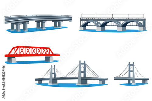Collection of diverse bridge designs over water