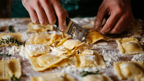 Wallpaper Mural Hands cutting fresh pasta ravioli close up preparation food Torontodigital.ca