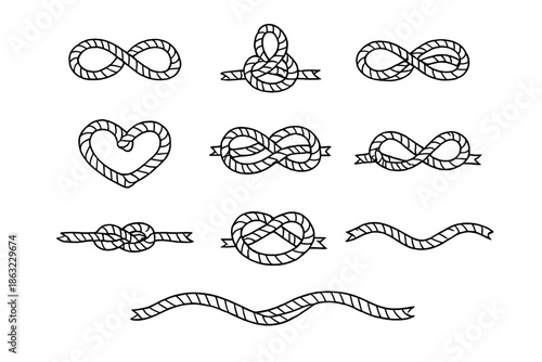 Collection of rope knot graphics on a gray background
