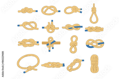 Collection of illustrated knots on a textured background