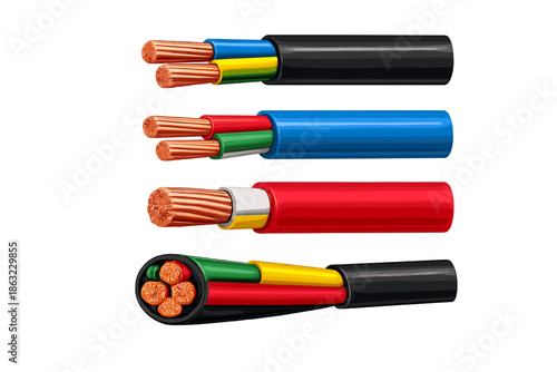 Cross-section of various electrical cables