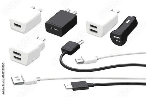 Collection of USB Wall Chargers and Cables