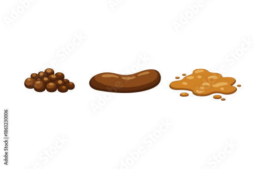 Three stages of poop depicted in an illustration