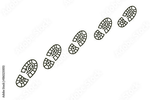 Footprints in a Line on Yellow Background