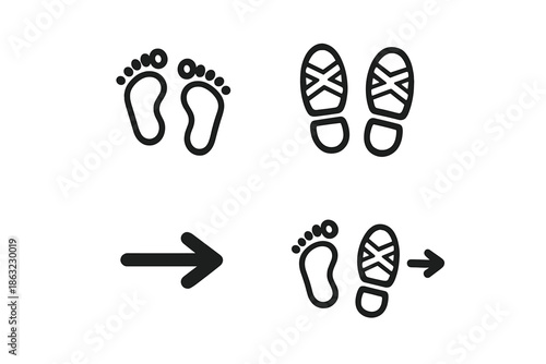 Footprint icons with crosses and arrows