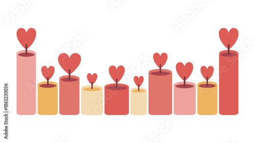 Candlelit Romance: An array of colorful candles, each adorned with a heart-shaped flame, evokes a sense of romance and intimacy, perfect for expressing love and affection.