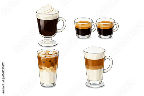 Coffee Drinks Assortment on Gray Background