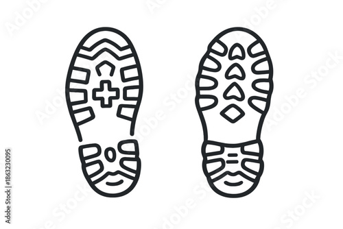 Two boot footprints with unique tread patterns on yellow background