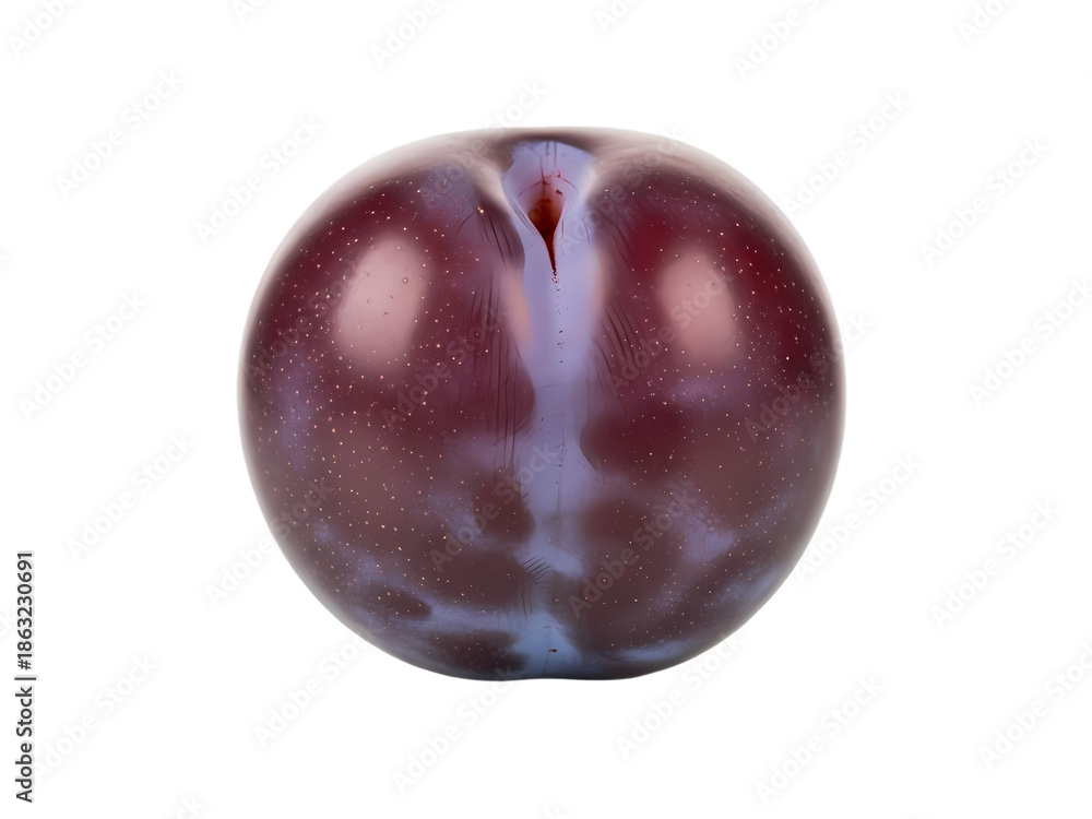 Obraz premium 熟したスモモの深い色合いの静止画は黒背景で輝く